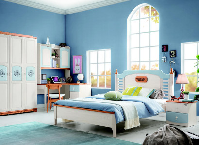 Schlofzëmmer Set 5tlg. Bett 2x Nuetsdësch Schreifdësch Kannerbett Vollholz Miwwelen